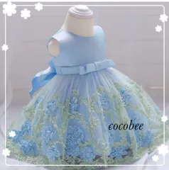 好評　お花モチーフ　ふんわりベビードレス　発表会お誕生日ドレスcocobee