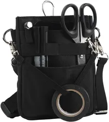 CARRY ALL BEFORE ONE 多機能 3WAY文具 ウエストポーチ ペンケース マチ付き ペンポーチ ポケットオーガナイザー ナースポーチ ベルトポーチ 作業ポーチ 仕事用 事務 看護 介護 撥水(ブラック,  オープンタイプ S)