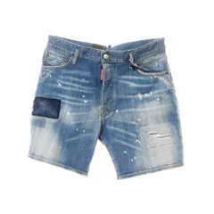 【新品】ディースクエアード DSQUARED2 ダメージ＆リペア加工 ストレッチ コットン デニム ショートパンツ ブルー【サイズ48】【メンズ】