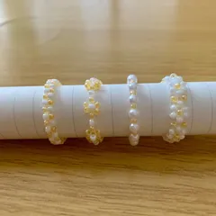 ハンドメイド ビーズリング お花モチーフ オレンジ系