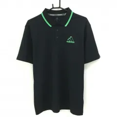【超美品】アディダス 半袖ポロシャツ 黒×グリーン ロゴ刺しゅう メンズ O ゴルフウェア adidas