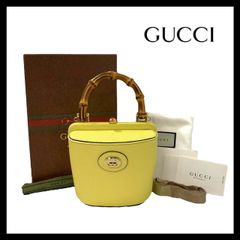 【GUCCI】616436 バンブーハンドル ミニバケット イエロー/黄色 レザー 2Way バッグ ショルダーバッグ ハンドバッグ グッチ (SER2522)