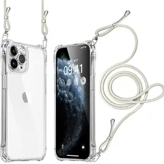 iPhone11pro ケース クリア ショルダー 耐衝撃 レンズ保護 肩掛け 首かけ 斜めがけ 縄掛け カバー 調節可能な 透明 落下防止 縦/横 紛失防止 2WAY （ホワイト） 0