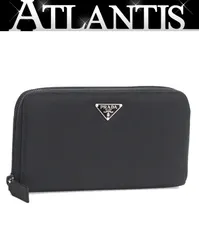 美品 プラダ PRADA 三角ロゴ ラウンドファスナー 長財布 ナイロン×サフィアーノレザー 黒 【69940】