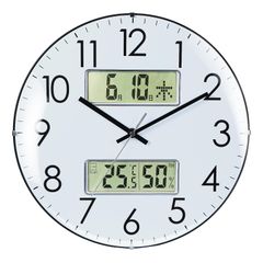 ホワイト_電波：33.5 Nbdeal 掛け時計 電波時計 温度 湿度 日付 曜日表示 直径33.5cm アナログ 夜間秒針停止機能付き 静音 球面ガラス DYJ-7810 ホワイト