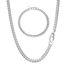 【新着商品】ジュエリー ヒップホップ 男女兼用 金属アレルギー対応 ブレスレット ブレスレット チェーン 頑丈なキューバ ステンレス 316L アクセサリー 銀色 シルバー 2点セット 幅5/9mm レディース メンズ セット ネックレス [JeryWe]