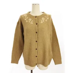サマンサモスモス SM2 タグ付き ハンド刺繍 カーディガン ニット 長袖 クルーネック 花柄 ウール混 ベージュ F