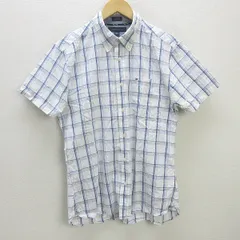 G■トミーヒルフィガー/TOMMYHILFIGER 半袖BDシャツ/チェック柄【L】青系/men's/84【中古】■