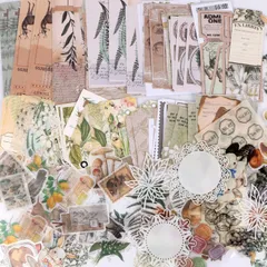 【在庫処分】２６０枚 YOVOY 大容量 コラージュ 素材 シール ステッカー 手帳素材パック レトロ アンティーク フレークシールステッカー デザインペーパー 素材紙 和紙 メモ用紙 カード 紙モノ ノート スケジュール カレンダー (山野)