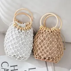 ミニアミバッグ ミニ ハンドバッグ かごバッグ 手編み風 メッシュ マクラメ ストローバッグ オシャレ 大人 高見え ネットバッグ 海 海水浴 リゾート 旅行 巾着 上品 エコバッグ 折り畳み 軽量 可愛い 夏バッグ ビーチ プール 夏祭り
