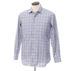 【中古】オリアン ORIAN コットン チェック セミワイドカラー カジュアルシャツ ネイビーxホワイト【サイズ41】【メンズ】