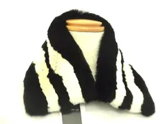 ■新品■未使用■ ETRO エトロ ラビットファー ボーダー ネックウォーマー マフラー レディース ブラック系×ホワイト系 AS8168