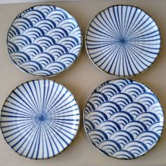 【お好きな組み合わせ4枚】新品 日本製 美濃焼 縄文 和柄 プレート 十草 波 取り皿 ケーキ皿