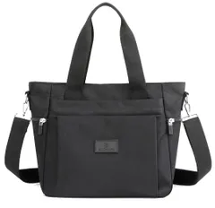 黒 レディース トート ショルダー マザーズ バッグ 軽量 仕切り 大容量 自立 ブラック ナイロン 防水 撥水 多機能 2WAY 通勤 通学 肩掛け 手提げ 旅行 ポケット多い ママバッグ シンプル 無地 ジム プレゼント ファスナー付 斜め掛け a4