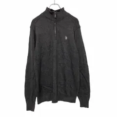 U.S. POLO ASSN 混紡 ニット セーター M ダークグレー ライトグレー コットン ミックス ロゴ ハーフジップ 古着卸 アメリカ仕入 a507-5403