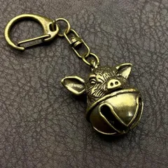 真鍮 キーホルダー キーリング ヴィンテージ ビンテージ アンティーク レトロ 真鍮製 縁起物 金運 ペンダントトップ 置物 チャーム 鈴 ベル 豚 ブタ 196