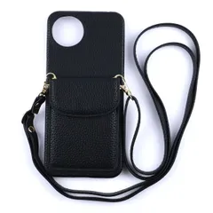 AQUOS wish4 ケース SH-52E ショルダーストラップ レザー 肩掛け ポケット ケース 【Color】ブラック