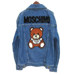 モスキーノ MOSCHINO テディベア スパンコール 刺繍 デニム ジャケット Gジャン インディゴ 40 ☆AA★のサムネイル