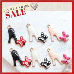 在庫処分セール【6･色選択可】ドット 水玉 柄リボン ハイヒール 靴 カン付き チャーム モチーフ パーツ お洒落 デコパーツ アパレル ゴールド系 素材 資材 アクセサリー製作