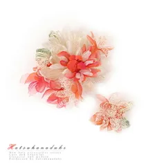 特別セール価格 髪飾り 成人式 水引 赤 振袖 袴 花 2点セット 白 オレンジ 朱色 ゴールド 大特価 レース ふわふわ おしゃれ 大 No.8-0854