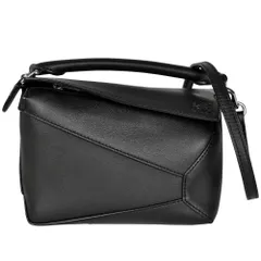 ロエベ LOEWE パズル ミニ ハンドバッグ レザー ブラック ショルダーストラップ付【中古】