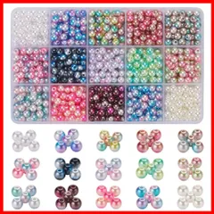 【在庫処分】15色 1200個 6mm マルチカラー パーツ ハンドメイド アクセサリー ブレスレット 手芸 手作りアクセサリー パールビーズ 手芸 HappyHome DIY
