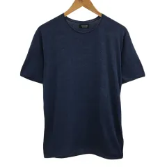 ザラマン ZARA MAN セーター サマーニット プルオーバー ラウンドネック 無地 半袖 USA L 紺 ネイビー