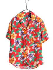 【お得なクーポン配布中!】 90s OLD GAP 100% レーヨン アロハ シャツ レディース S / オールド ギャップ ハワイアン オープンカラー 総柄 マルチカラー 開襟 紺タグ