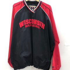 58SPORTS ナイロンジャケット プルオーバー Vネック オーバーサイズ WISCONSIN BADGERS CHINA製 メンズ L ブラック レッド