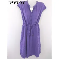 ◇ ◎ YECCA VECCA イェッカ ヴェッカ ウエストベルト付き リネン混 半袖 膝下丈 ワンピース サイズF パープル レディース  【中古】 【1109030009829】