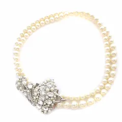 ミュウミュウ miumiu ネックレス ペンダント 2連 ビジュー ストーン フェイクパール 白 ホワイト /YI34 ■OH ■OMのサムネイル