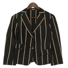 DKNY ダナキャラン 春夏 麻 リネン シルク混★ ストライプ テーラード ジャケット ブレザー Sz.2 レディース