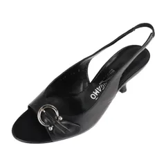 Salvatore Ferragamo サルヴァトーレ フェラガモ サンダル 0287969 レザー ブラック シルバー金具 ガンチーニ バックストラップ 参考サイズ24.5cm 【本物保証】