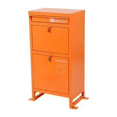 スチール製 宅配ボックス 宅配BOX 2段 スチールロッカー ポスト 郵便ポスト 郵便受け 置き型 戸建て 一戸建て用 再配達対策 鍵付き シンプル 防犯 大容量 大型 丈夫 ダイヤル南京錠付き スタンド 配達 stl-taku-b002 (カラー:オレンジ)