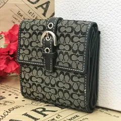 コーチ 2つ折り財布 ミニシグネチャー ベルト コンパクト キャンバス FU57