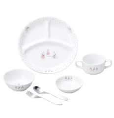 OGISO(おぎそ) ピーターラビット ドットガールズ 強化磁器食器4点&スプーンフォークセット (食洗機・レンジ対応) Peter Rabbit Dot Girls 4 Piece Reinforced Porcelain Spoon Fork Set