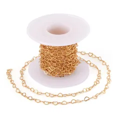 【在庫処分】約5m/巻 幅5mm ゴールド ハート 真鍮製 小豆チェーン 18金メッキ ハンダ付け あずき リンクチェーン ネックレス ブレスレット アクセサリーパーツ ジュエリー用 DIY ハンドメイド 手芸素材 手作り材料 クラフト用品 スプール付き