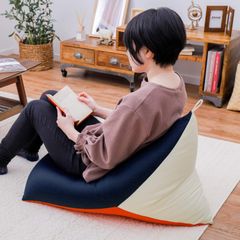 三角 カラフル 補充可能 ビーズ 「テトラッド」 約50×80×50cm ネイビー/オレンジ ビーズクッション 萩原