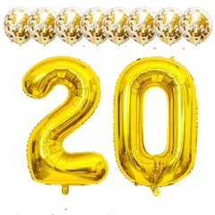 【数量限定】装飾 紙吹雪風船 パーティー お祝い 記念日 サプライズ 飾り付け 大きい 大きい 誕生日 誕生日 リボン付き 誕生日 バースデー 20ナンバー 飾り アルミ風船 約100cm バルーン ゴールデン 数字 (20歳)