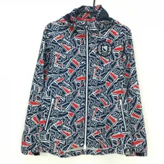 【美品】ニューバランス ジップパーカー ネイビー×白 シューズ総柄 フード着脱可 ジャケット メンズ 4(M) ゴルフウェア New Balance