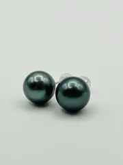 タヒチ 黒蝶 パール 真珠 ピアス K14WG 9.0mm TAHITI BLACK Pearl ホワイトゴールド