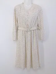 ◇ ◎ Couture brooch クチュールブローチ 総柄 長袖 膝下丈 ワンピース サイズ38 アイボリー系 ブラック レディース P  【中古】 【1211240008643】