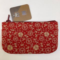 新品未使用品 甲州印伝【小銭入れ つばき柄 赤×白漆】コインケース 小物入れ 鹿革 漆型染め 海外土産 日本皮工芸品 日本製