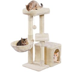 【数量限定】Yaheetech キャットタワー 猫タワー 小型 スリム 多頭飼い 猫ハウス キャットハウス 猫タワー 多機能 据え置き 転倒防止 簡単組立 取り外し可能 見おろし展望台 ハンモック おもちゃ 爪とぎポール 爪研ぎ 天然麻紐 小さめ コンパクト
