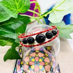 三連バングル エスニック 赤 ハンドメイド