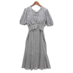 アースミュージック&エコロジー EARTH MUSIC & ECOLOGY 2way ギンガムチェック カシュクールトップス ロング キャミワンピース セット ホワイト ブラック 白 黒 F