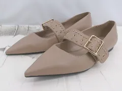 ◇ CHARLES & KEITH スタッズベルト ポインテッドトゥ フラット パンプス サイズ35 ベージュ レディース P  【1307040031223】