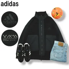 【美品】 アディダス adidas リップストップ 切替 ボア フリース ジャケット ジップアップ ジャンパー ウィンドブレーカー L ブラック スポーツ カジュアル ウェア メンズ