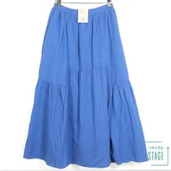 【新品・5,900円のタグ付】ニコアンド★パッチワークがおしゃれなティアードスカート 大きいサイズL ウエスト総ゴム♪綿100％！青系 z9909
