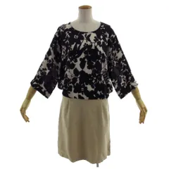 ロートレアモン LAUTREAMONT ワンピース 七分袖 ミディ丈 切替え ドッキング 日本製 総柄 ネイビー 紺 ベージュ 40